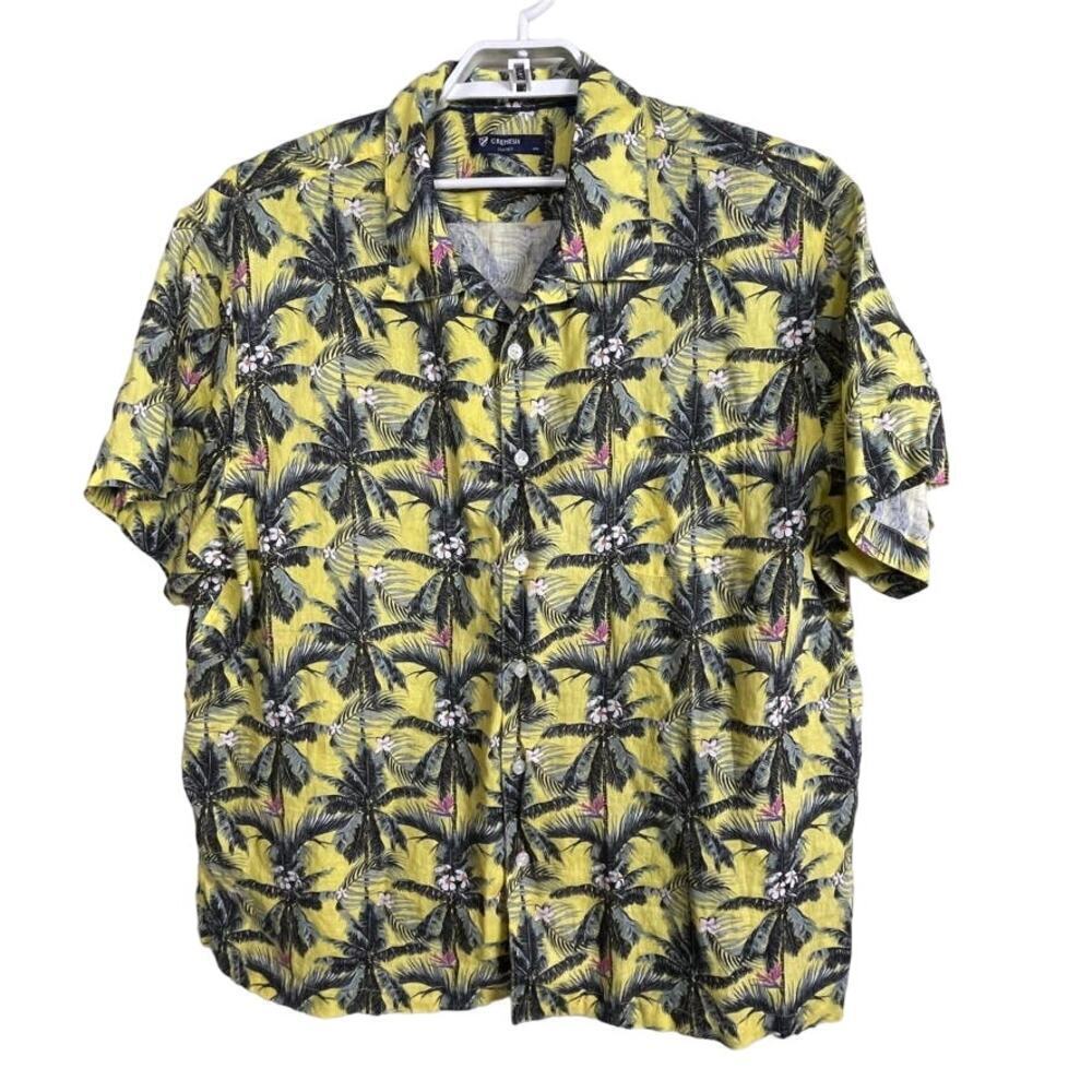 Cremieux Classics Aloha Linen Men's Size XXL Yellow Green Palm Trees‎